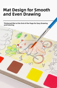 Detailed view of children's coloring book featuring a thick backboard and nylon paintbrush