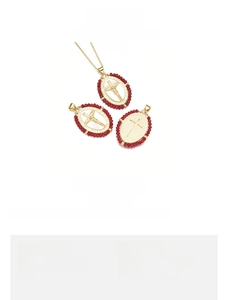 Detailed size chart for 18K gold plated cross pendant with red crystals and 24x32mm dimensions