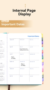 Detailed internal page display of 18-month academic planner with colorful monthly index tabs