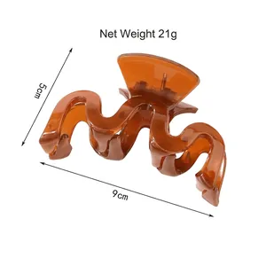 Minimalist amber wavy shark hair claw clip for women, 9cm large resin hair accessory
