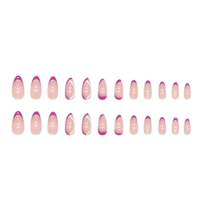 Pink French glitter almond press on nails set with silver lines and 24 pieces pack