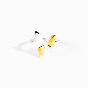 Polished S925 sterling silver butterfly ring with elegant two-tone gold and silver finish