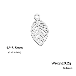 Detailed view of silver leaf charm for jewelry making with 12x6.5mm size dimensions