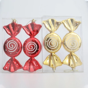 Electroplated Plastic Candy Shaped Christmas Tree Hanging Ornaments Holiday Home Party Decorations Red Gold Charms