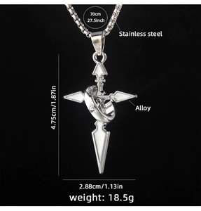 Detailed size chart of cross necklace with 70cm stainless steel chain and alloy pendant
