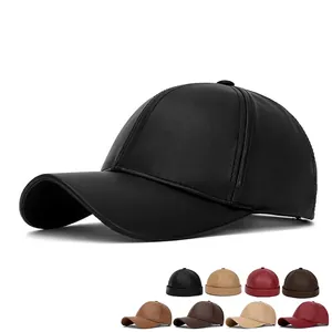 Men's faux leather baseball cap and beanie collection in black, brown, and burgundy