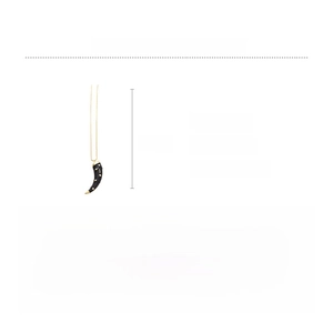 Detail of alloy long necklace featuring black tusk pendant with golden studs, 84cm length