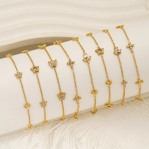 18K Gold Plated 304 Stainless Steel Bracelet For Women Waterproof Hypoallergenic Zircon Butterfly Heart Charm Jewelry