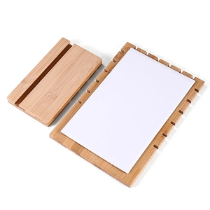 Minimalist bamboo wooden necklace display stand set with a white padded jewelry board