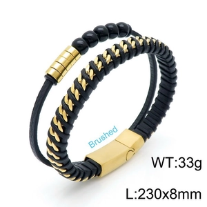 Detail of 230mm punk bracelet showing brushed magnetic clasp and braided leather cord