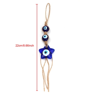 Detail view of Evil Eye star glass bead hanging ornament with 22cm size measurement
