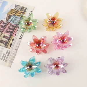 Large Flower Hair Claw Clip Iridescent Acrylic Resin Elegant Fairy Style Non-Slip Shark Clip For Women