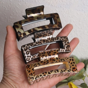 Three elegant leopard print hair claws in rectangle shape for women stylish hair styling
