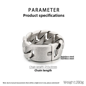 Detail shot of heavy punk cuban link bracelet in matte stainless steel 210x31mm