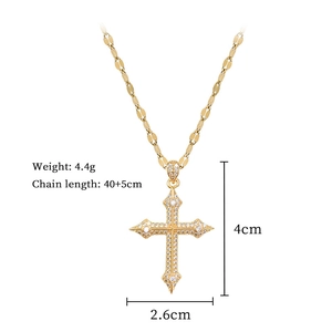 Detail showing gold cross pendant with cubic zirconia inlay and 45cm chain dimensions