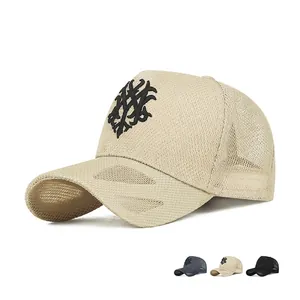 Mesh Baseball Cap Breathable 3D Embroidery Adjustable Trucker Hat Sun Protection Outdoor Casual Unisex Polyester Sports
