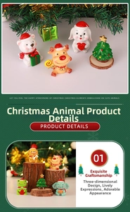 Detailed view of miniature Christmas resin animals featuring festive holiday characters