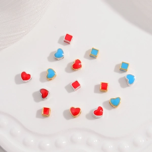 925 Sterling Silver Beads Heart Square Enamel Spacer Loose Charm For DIY Jewelry Making Colorful Accessories