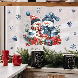 Christmas Window Stickers Snowman Snowflake Static Cling PVC Reusable Holiday Glass Decals For Home Party Decor