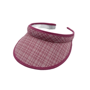 Kids pink checkered open-top straw hat for summer sun protection and beach outdoor wear