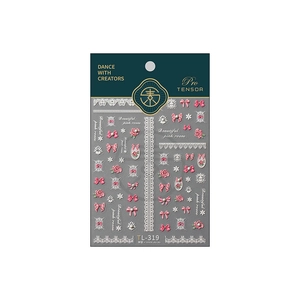 Minimalist Korean 3D nail art stickers with pink roses, bows and pearls, TL-319 model