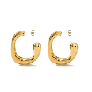 French style 18k gold plated stainless steel chunky C-shape hoop earrings for women