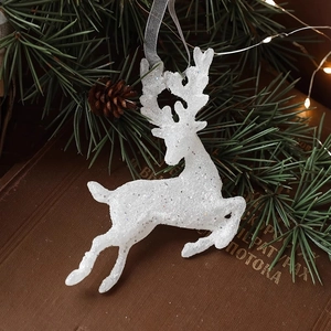 Pendentif renne de Noël blanc scintillant avec paillettes argentées pour décoration