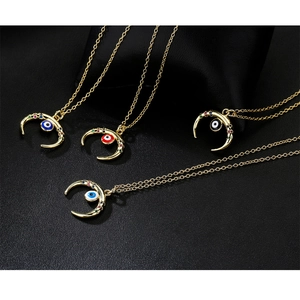 18K gold plated crescent moon necklaces with evil eye pendants and zircon stones