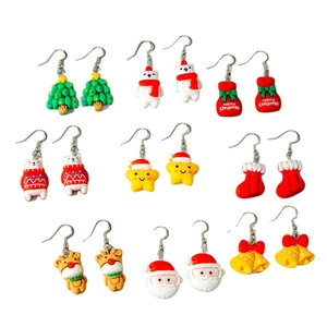 Lot de 9 paires de boucles d'oreilles de Noël en résine avec Père Noël et renne