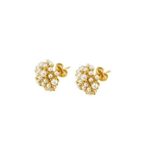 Vintage 18k gold plated stainless steel pearl cluster stud earrings in floral arrangement