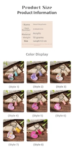 Acrylic heart keychain collection with colorful tassels and Best Mom Ever greetings