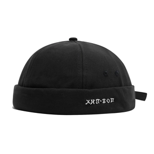 Black Miki hat with white Russian Hip-Hop embroidery in street style canvas fabric