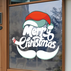 Christmas Window Clings Static PVC Double Sided Merry Christmas Santa Hat Beard Design Glass Door Holiday Decoration