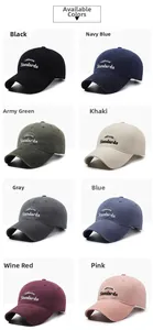 Collage of vintage washed cotton baseball caps in eight various colors with embroidery