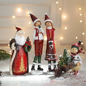 Christmas Figurine Ornaments Hand-Painted Resin Knitted Texture Santa Claus Angel Reindeer Desktop Holiday Home Decor Retro