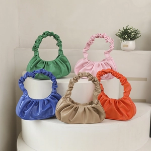 Pleated Cloud Handbag PU Leather Scrunchie Handle Underarm Bag Fashion Versatile Shoulder Bag For Women