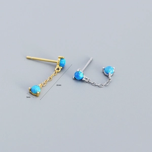 925 silver tassel earrings with blue opal drop and 20mm chain length for women