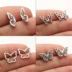Hollow Butterfly Stud Earrings Stainless Steel Minimalist Daily Jewelry For Women