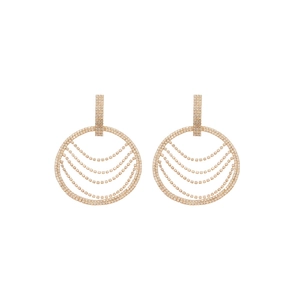 Boucles d'oreilles rondes dorées à franges avec cristaux brillants et tiges en argent