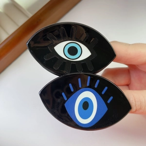Evil eye hair claw clip set in light and dark blue glossy acetate material