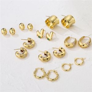Elegant Copper Micro Inlaid Rhinestone Stud Earrings For Women Polished Geometric Oval Heart C Shaped Hoop Fashion Jewelry