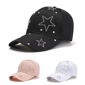 Rhinestone Star Baseball Cap Polyester Adjustable Sun Hat For Women Men Fashion Bling Outdoor Headwear