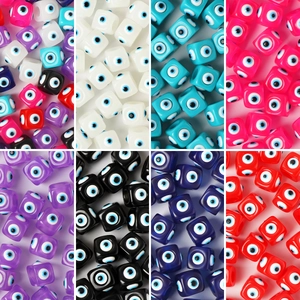 Square Evil Eye Beads Resin Colorful Cube Loose Spacer Beads For Jewelry Making DIY Handmade Bracelet Necklace Crafts