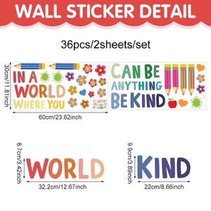 PVC wall stickers for kids rooms featuring 'Be Kind' slogan and colorful pencil illustrations