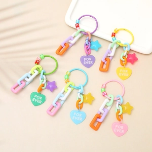 Acrylic Colorful Star Heart Keychain Ins Style Sweet Candy Color Bag Charm Letter Beads Pendant Keychain For Women Girls