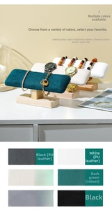 Close-up of T-bar solid wood display stand for bracelets and watches with velvet finish