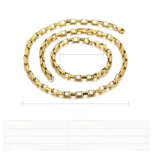 Detail view of 5mm stainless steel box chain necklace and bracelet set specifications