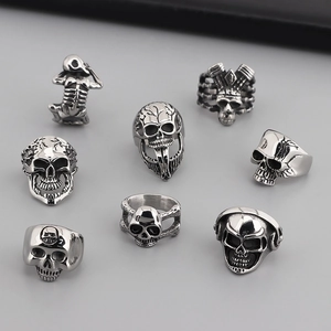 Anello Teschio Da Uomo Acciaio Inossidabile Gotico Punk Cuffie Scheletro Biker Vintage Gioielli Intagliati 3D Accessorio