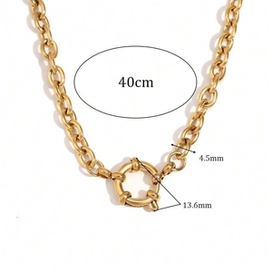 Chunky 18k gold plated stainless steel chain necklace with 13.6mm round spring clasp