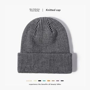 Fashion Unisex Knitted Beanie Hat Winter Warm Acrylic Ribbed Solid Color Cuff Cap Daily Outdoor Casual Slouchy Skull Hat